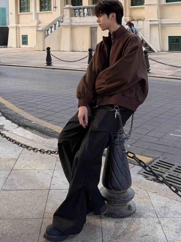 Unisex jakna Hip Hop stil sa stojećim ovratnikom, labavim krojem, zatvaračem, bočnim džepovima