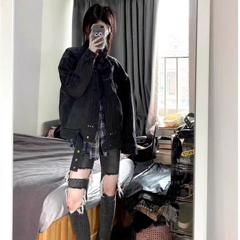 Jachetă cu guler înălțat și fermoar, model cu dungi, poliester rezistat la abraziune, croială ajustată, pentru adolescenți, primăvară și toamnă