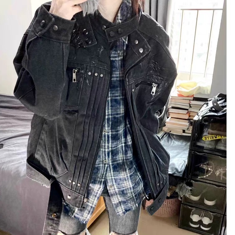 Jachetă cu guler înălțat și fermoar, model cu dungi, poliester rezistat la abraziune, croială ajustată, pentru adolescenți, primăvară și toamnă