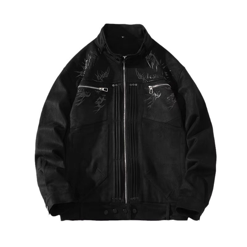 Jachetă cu guler înălțat și fermoar, model cu dungi, poliester rezistat la abraziune, croială ajustată, pentru adolescenți, primăvară și toamnă