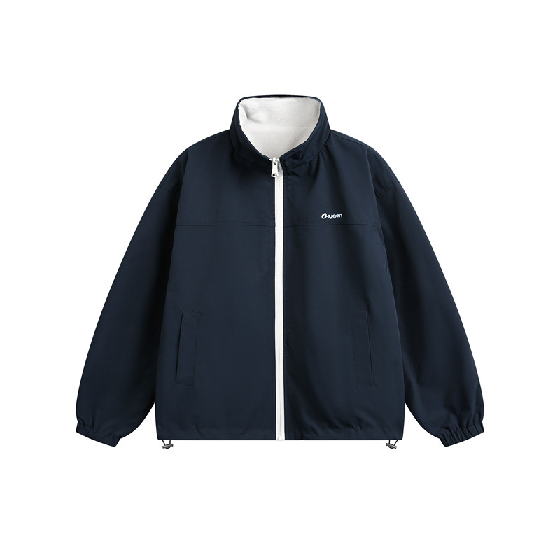 Unisex fleece jakna s stojećim ovratnikom, japanski stil, širok kroj, prednji zatvarač, bez kapulje, jesen-zima 2025