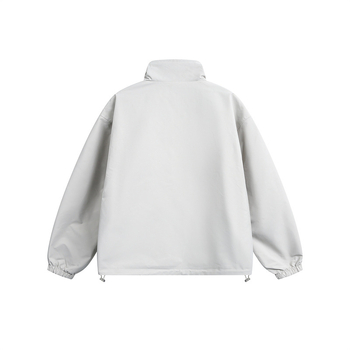 Geacă, stil de lucru japonez, guler înalt, croială lejeră, închidere cu fermoar, buzunare laterale