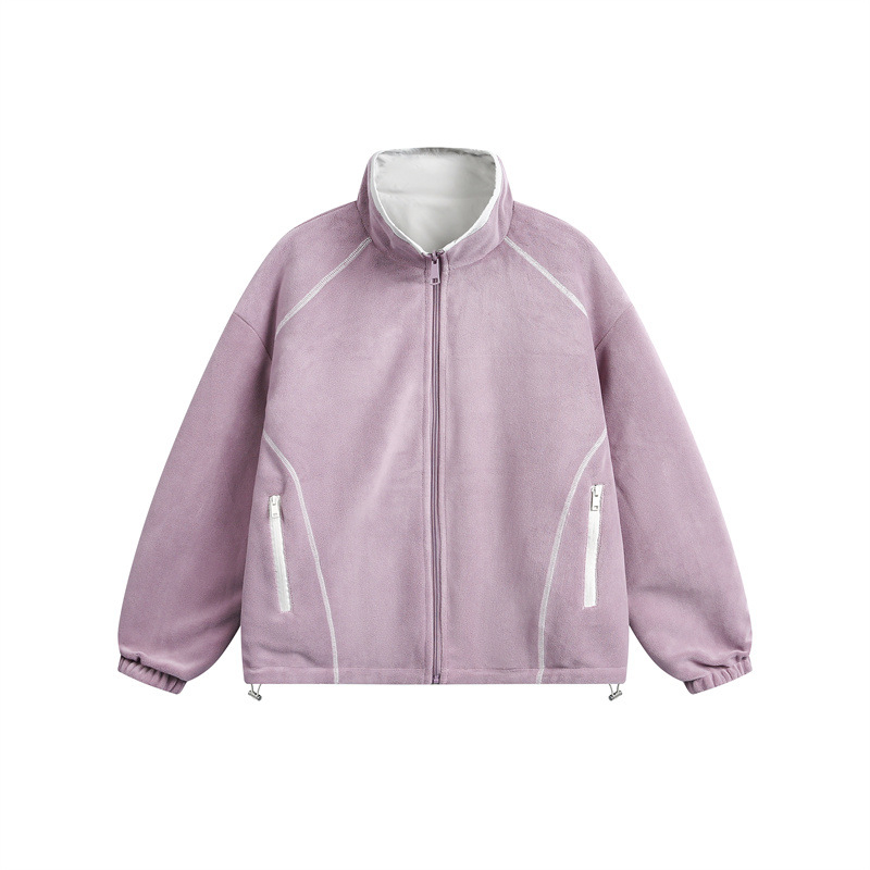 Geacă, stil de lucru japonez, guler înalt, croială lejeră, închidere cu fermoar, buzunare laterale