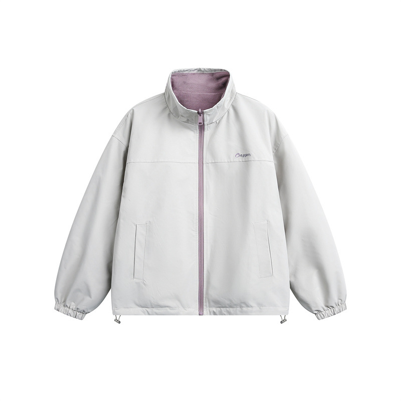 Geacă, stil de lucru japonez, guler înalt, croială lejeră, închidere cu fermoar, buzunare laterale