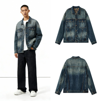 Muška traper jakna vintage, ispran izgled, slobodan kroj, proljeće i jesen, casual stil