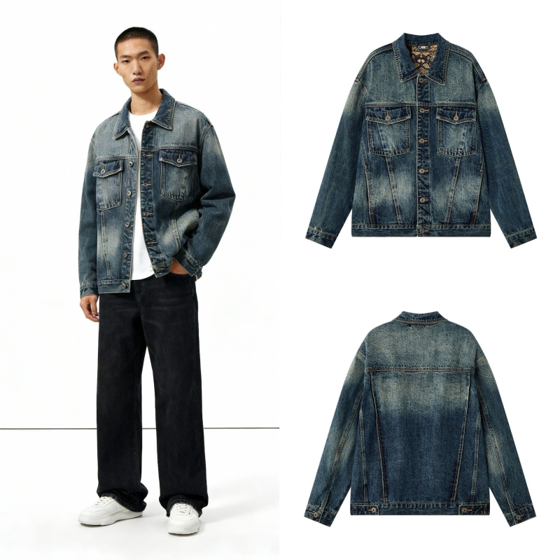 Muška traper jakna vintage, ispran izgled, slobodan kroj, proljeće i jesen, casual stil