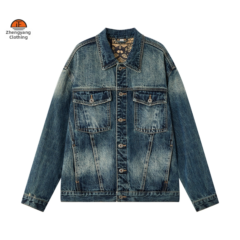 Muška traper jakna vintage, ispran izgled, slobodan kroj, proljeće i jesen, casual stil