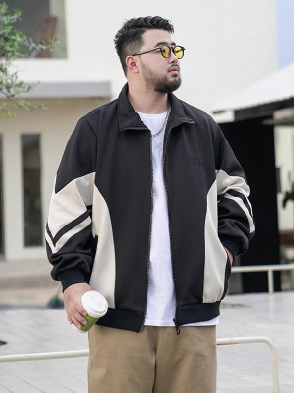 Jakna za jesen s stojećim ovratnikom, color-block patchwork, twill tekstura, dvostruko kopčanje, 100% poliester, ležerni široki kroj
