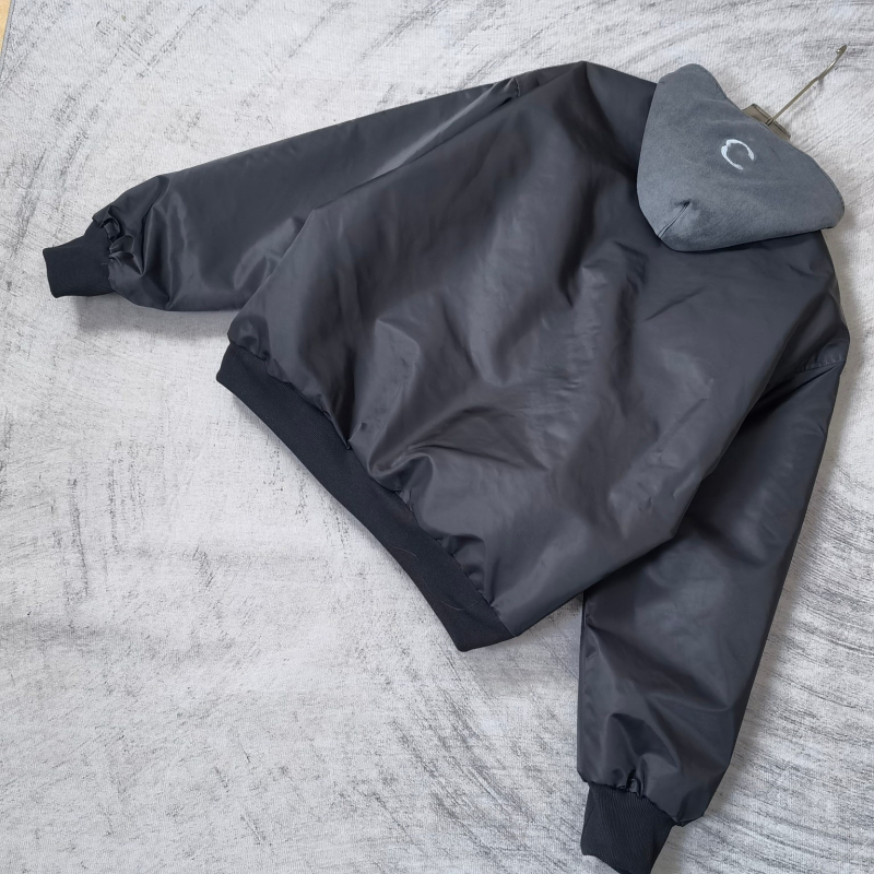 Jachetă unisex cu glugă, broderie cu inele duble, croială lejeră, fermoar, 100% bumbac