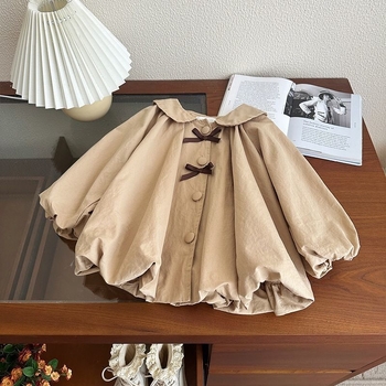 Lányoknak szánt középméretű szélkabát, kerek nyakú, koreai stílusú pamutkabát, tavasz 2025