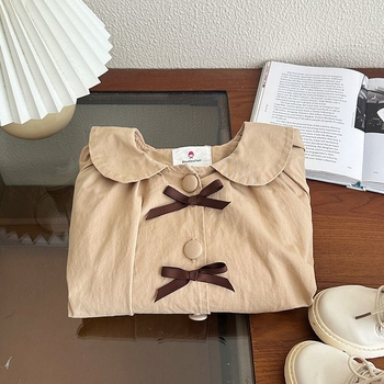 Lányoknak szánt középméretű szélkabát, kerek nyakú, koreai stílusú pamutkabát, tavasz 2025