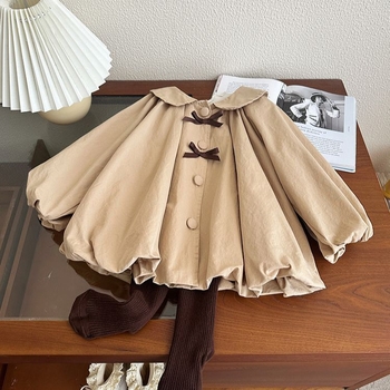 Lányoknak szánt középméretű szélkabát, kerek nyakú, koreai stílusú pamutkabát, tavasz 2025