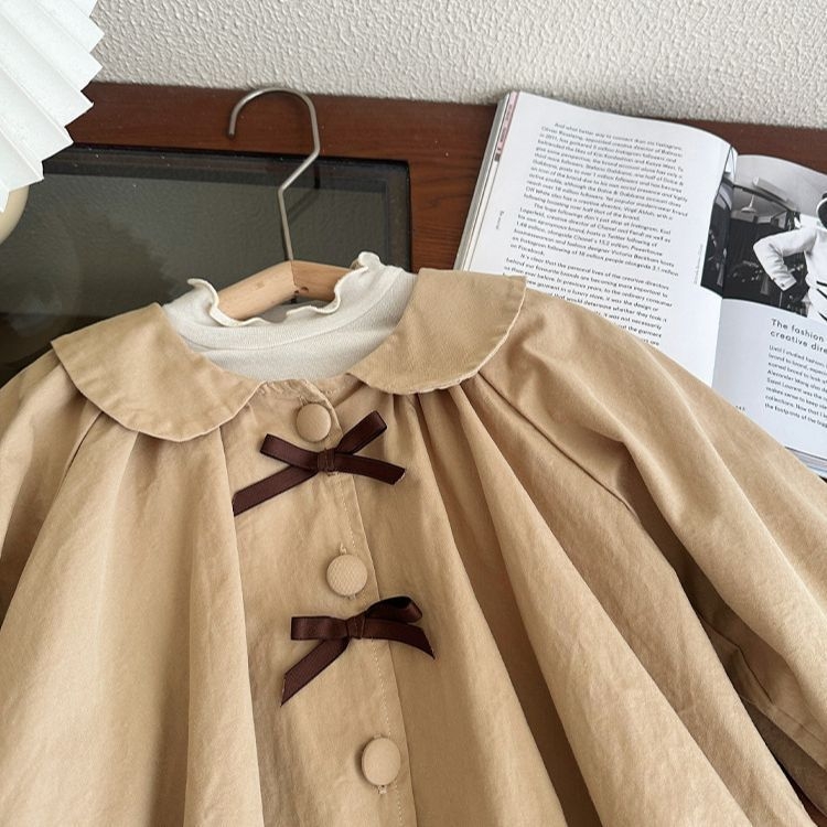 Lányoknak szánt középméretű szélkabát, kerek nyakú, koreai stílusú pamutkabát, tavasz 2025