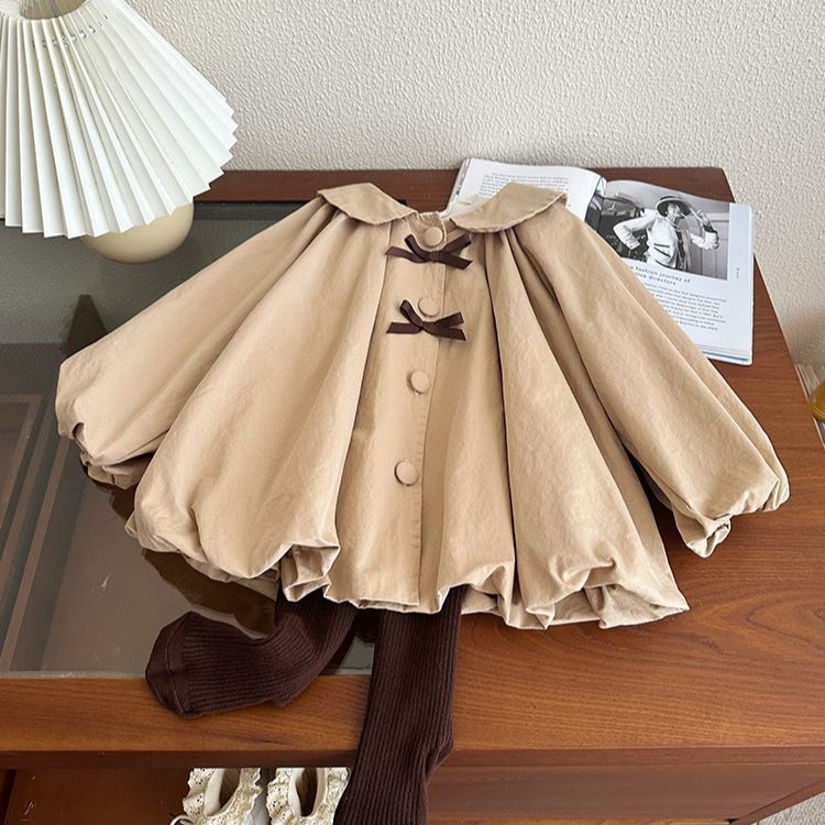 Lányoknak szánt középméretű szélkabát, kerek nyakú, koreai stílusú pamutkabát, tavasz 2025