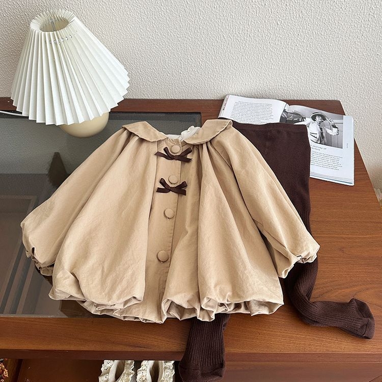 Lányoknak szánt középméretű szélkabát, kerek nyakú, koreai stílusú pamutkabát, tavasz 2025