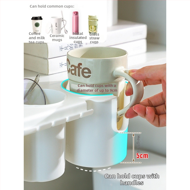 Glāžu turētājs un rakstāmgalda organizētājs pie malas – plastmasa, montāža bez urbumiem, jauns ķīniešu stils