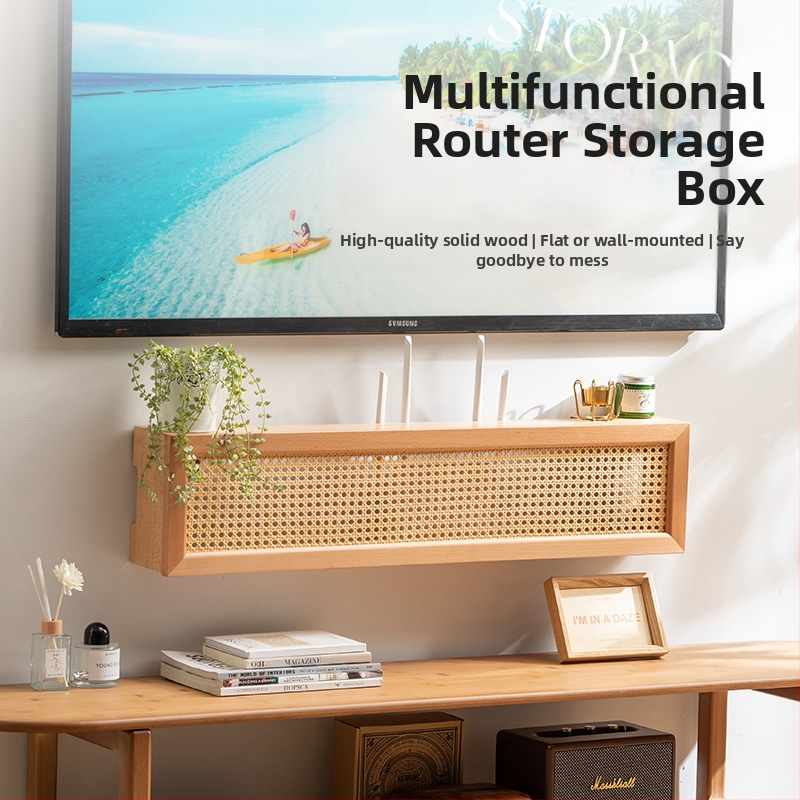 Stienas WiFi maršrutētāja uzglabāšanas kastīte no beech wood — putekļu izturīga uzglabāšana, mūsdienīgs stils, pielāgojama