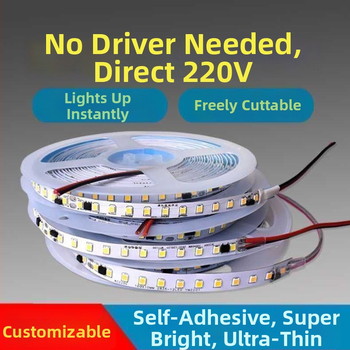 Monokróm LED szalag 220V – lineáris beépített világítás vitrinekhez, öntapadós dekoratív fénycsík, 10–15W, Xing jian LED chip, CRI 60–79