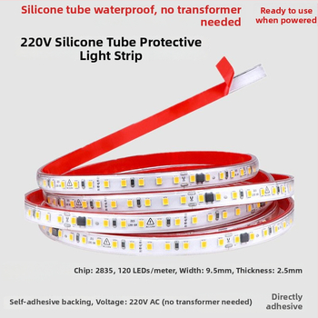 Monokróm LED szalag 220V – lineáris beépített világítás vitrinekhez, öntapadós dekoratív fénycsík, 10–15W, Xing jian LED chip, CRI 60–79