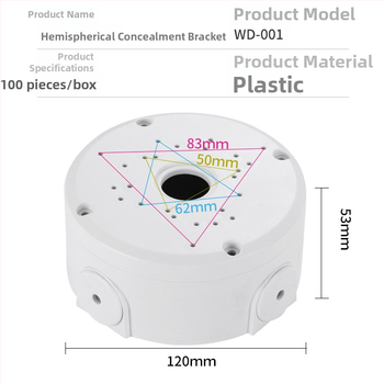 Plastmasas hemisfērisks kameras stiprinājums ar kabeļu kastīti griestu uzstādīšanai