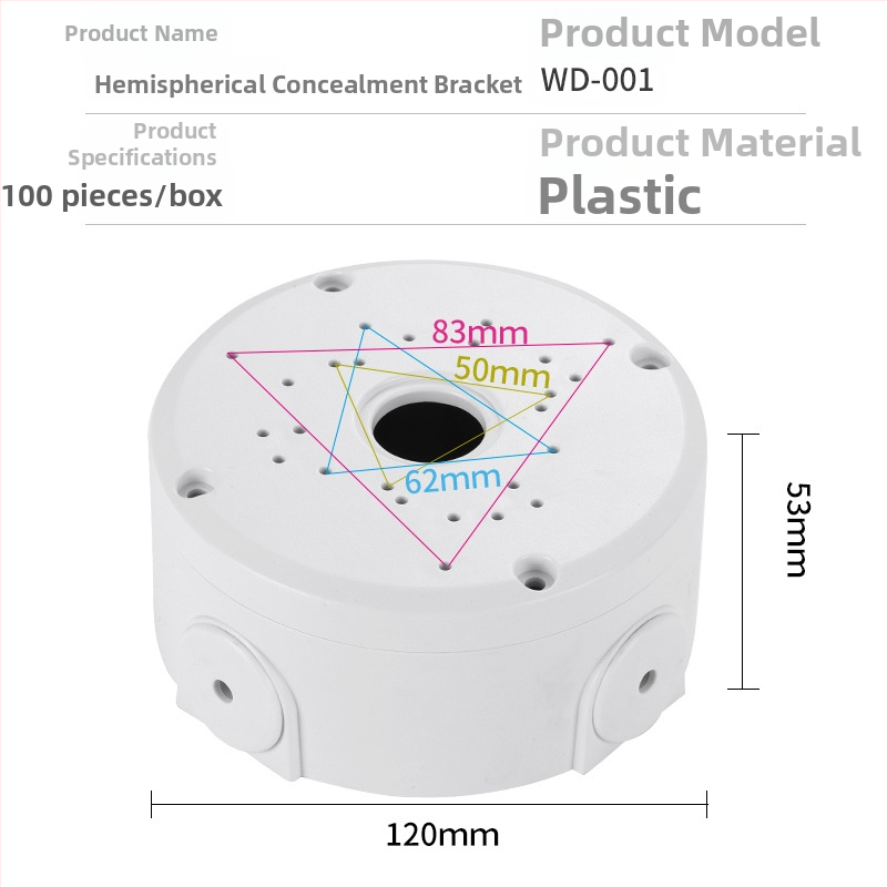 Plastmasas hemisfērisks kameras stiprinājums ar kabeļu kastīti griestu uzstādīšanai