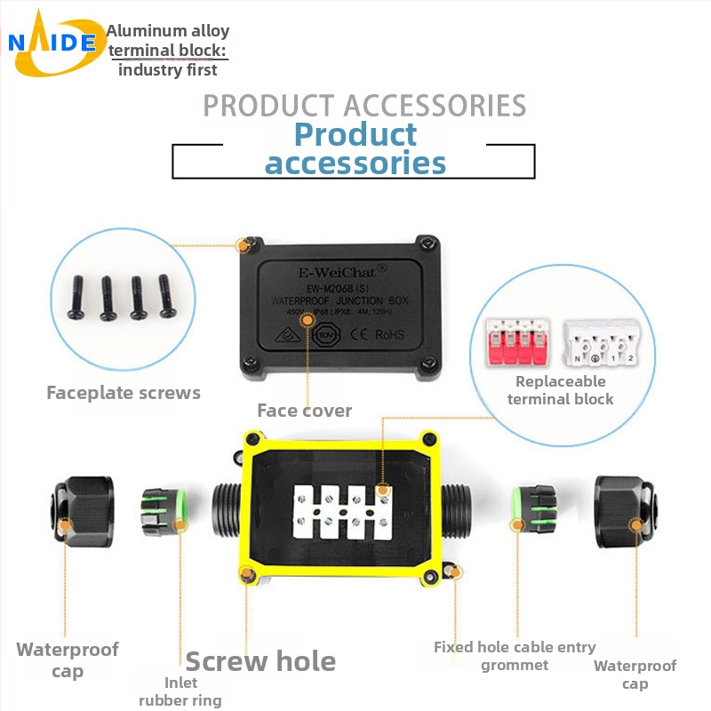 M2068S-2T vodootporna kutija za terminal za vanjsko napajanje, IP68, PA66 najlon