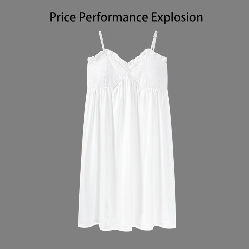 Dirželinė naktinė su nėriniais ir krūties pagalvėle, modalinis medvilnė, vasaros namų drabužiai