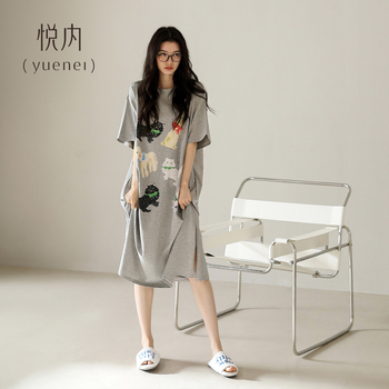 Moteriški medvilniniai viengubiai naktiniai, apvalios kaklo, 3/4 rankovės, vidutinio ilgio sijonas, 95-100% medvilnė