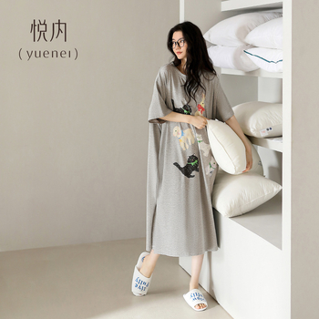 Moteriški medvilniniai viengubiai naktiniai, apvalios kaklo, 3/4 rankovės, vidutinio ilgio sijonas, 95-100% medvilnė