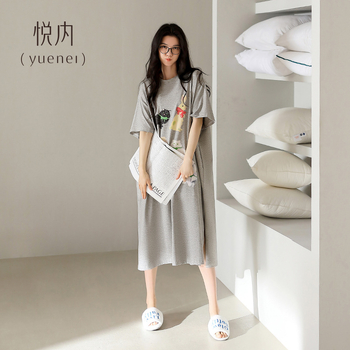 Moteriški medvilniniai viengubiai naktiniai, apvalios kaklo, 3/4 rankovės, vidutinio ilgio sijonas, 95-100% medvilnė