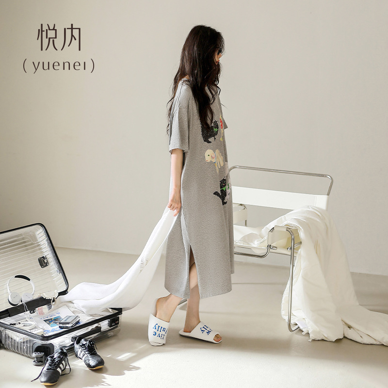 Moteriški medvilniniai viengubiai naktiniai, apvalios kaklo, 3/4 rankovės, vidutinio ilgio sijonas, 95-100% medvilnė