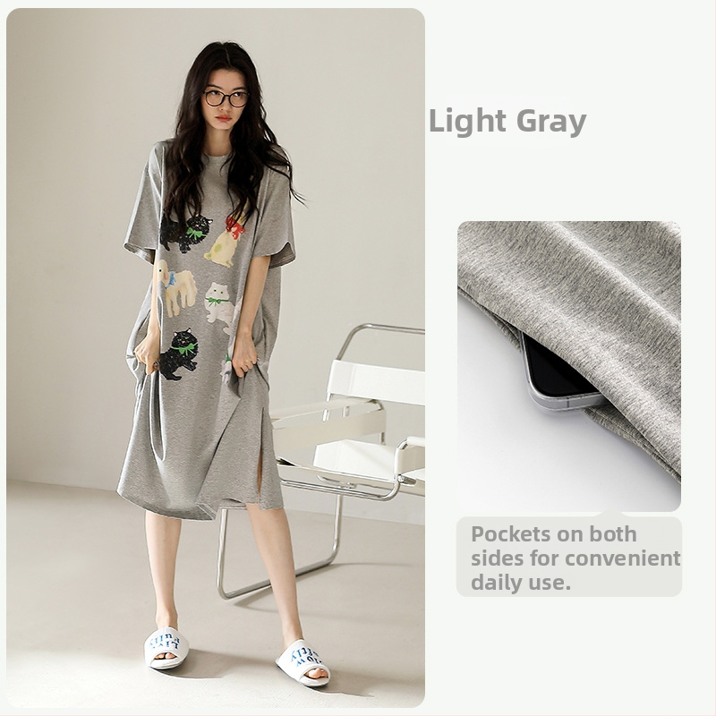 Moteriški medvilniniai viengubiai naktiniai, apvalios kaklo, 3/4 rankovės, vidutinio ilgio sijonas, 95-100% medvilnė