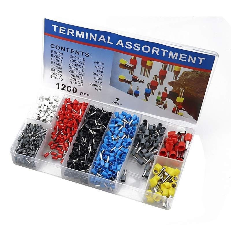 Komplet cijevnog tipa terminala za hladnu presu, kutijasto pakiranje, 1200 komada, ravno umetanje, za automobilsku električnu kabelu