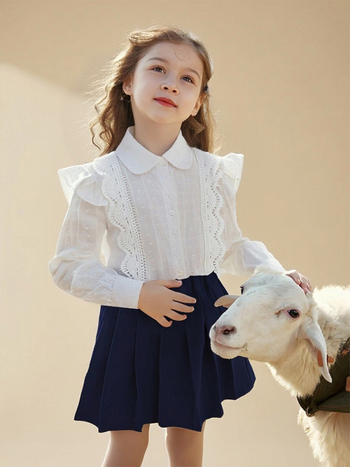 Bijela pamučna bluza-kardigan s dugim rukavima za djevojčice, preppy školski stil, za proljeće i jesen, veličine od srednjih do velikih.