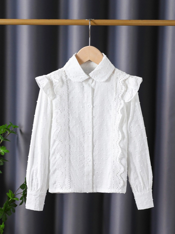 Bijela pamučna bluza-kardigan s dugim rukavima za djevojčice, preppy školski stil, za proljeće i jesen, veličine od srednjih do velikih.