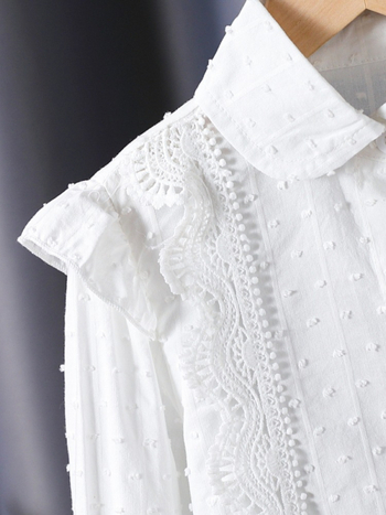 Bijela pamučna bluza-kardigan s dugim rukavima za djevojčice, preppy školski stil, za proljeće i jesen, veličine od srednjih do velikih.