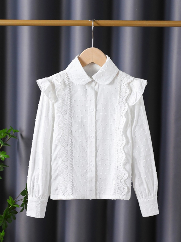 Bijela pamučna bluza-kardigan s dugim rukavima za djevojčice, preppy školski stil, za proljeće i jesen, veličine od srednjih do velikih.