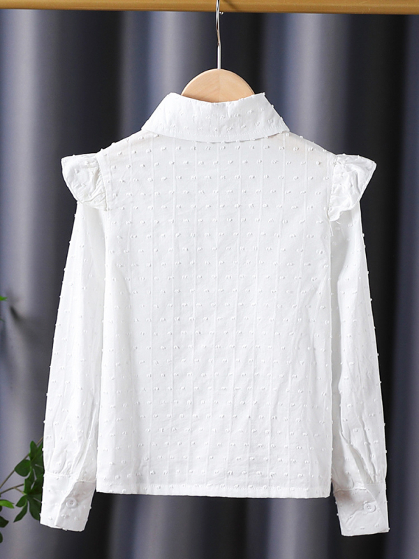 Bijela pamučna bluza-kardigan s dugim rukavima za djevojčice, preppy školski stil, za proljeće i jesen, veličine od srednjih do velikih.