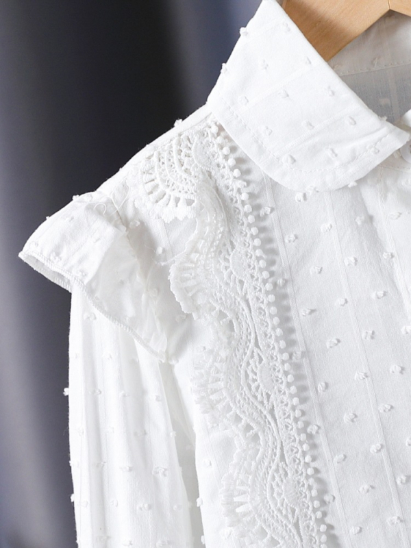 Bijela pamučna bluza-kardigan s dugim rukavima za djevojčice, preppy školski stil, za proljeće i jesen, veličine od srednjih do velikih.