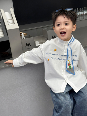 Cămașă pentru copii cu mâneci lungi, 80% bumbac, model litere, stil coreean, unisex, pentru copii 3–8 ani (100–140 cm), toamna 2025