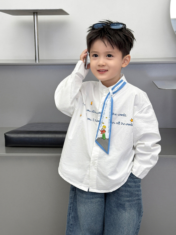 Cămașă pentru copii cu mâneci lungi, 80% bumbac, model litere, stil coreean, unisex, pentru copii 3–8 ani (100–140 cm), toamna 2025