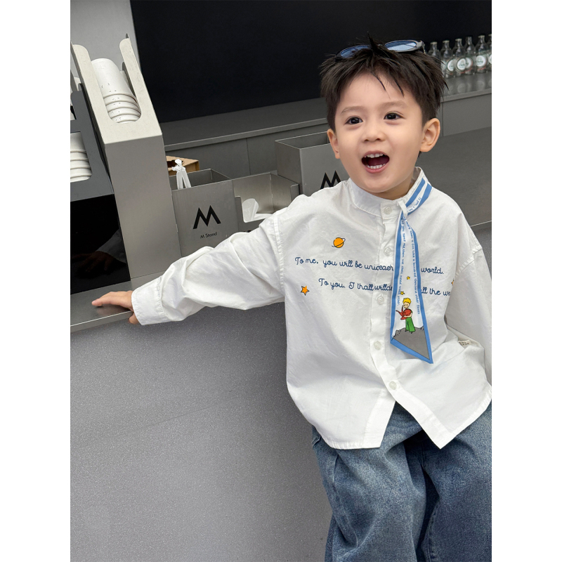 Cămașă pentru copii cu mâneci lungi, 80% bumbac, model litere, stil coreean, unisex, pentru copii 3–8 ani (100–140 cm), toamna 2025