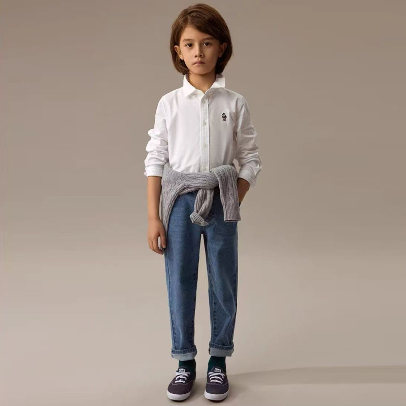 Dječja košulja za dječake, dugi rukav, 100% pamuk, korejski stil, za djecu 3-8 godina