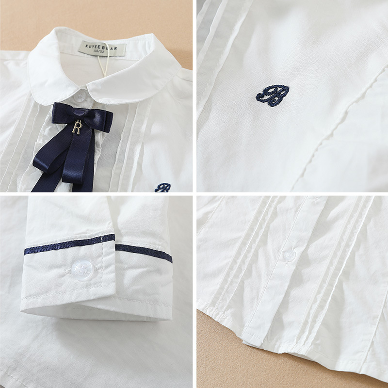 Djevojački shirt s dugim rukavima, ovratnik s reverom, 90% pamuk, jednobojna, koledž stil