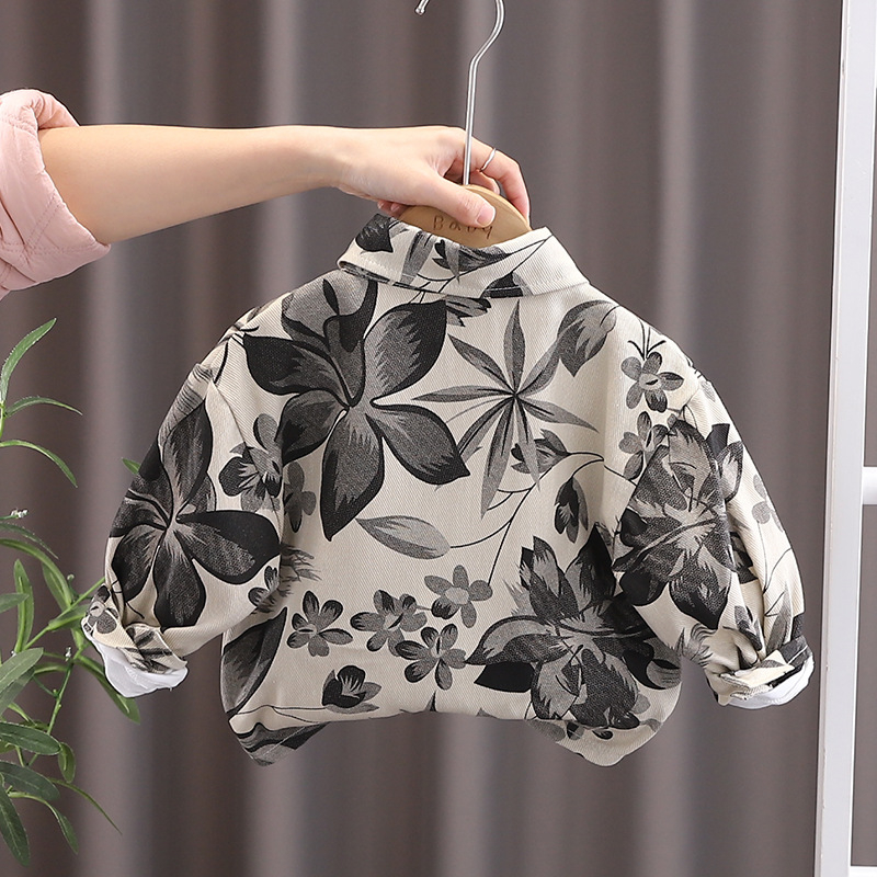 Dječja košulja s dugim rukavima, cvjetni print, ovratnik s reverom, 95% pamuk, korejski stil