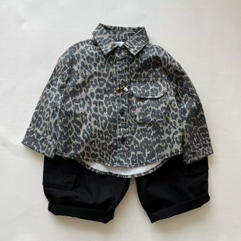 Dječja košulja s leopard uzorkom, korejski stil, dugih rukava, 95% pamuk, jesen 2025