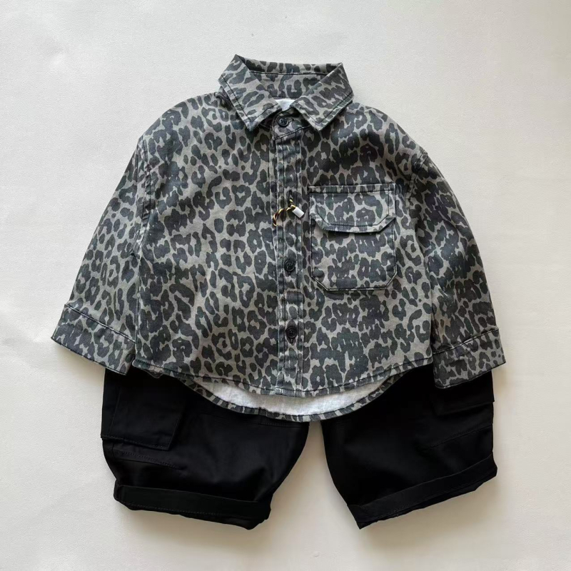 Dječja košulja s leopard uzorkom, korejski stil, dugih rukava, 95% pamuk, jesen 2025