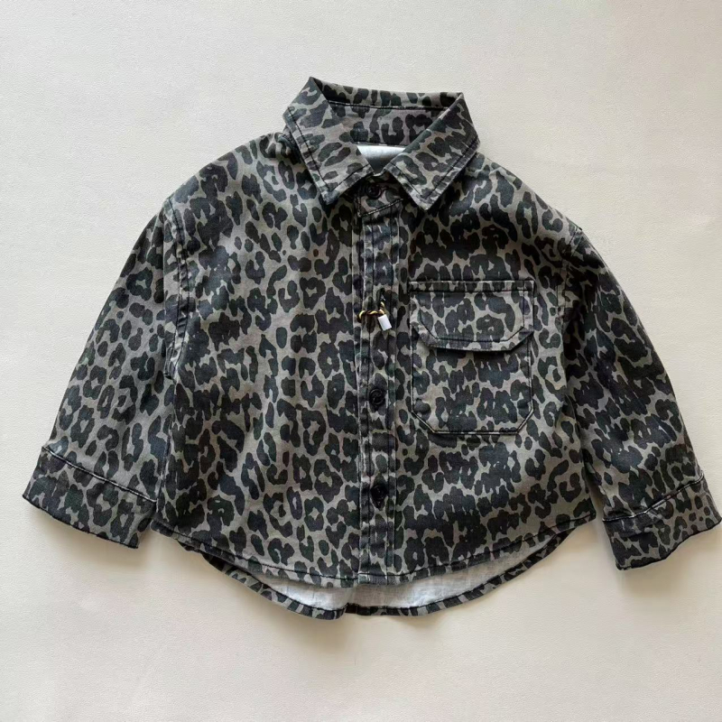 Dječja košulja s leopard uzorkom, korejski stil, dugih rukava, 95% pamuk, jesen 2025