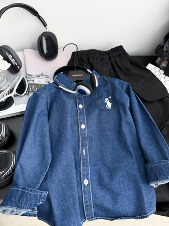 Dječja košulja - Unisex, Korejski stil, ovratnik s reverom, dugi rukav, jednobojni uzorak, pamuk 60%, jesen 2025