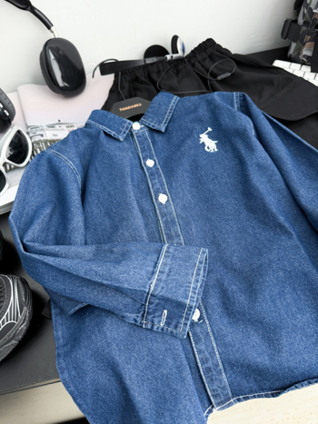 Dječja košulja - Unisex, Korejski stil, ovratnik s reverom, dugi rukav, jednobojni uzorak, pamuk 60%, jesen 2025